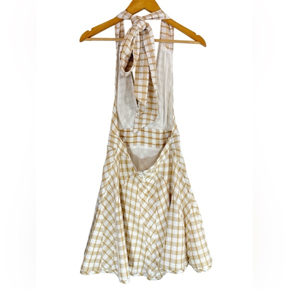 Free People “Do the Twist” Halter Mini Dress Gingham Ivory Combo Size 6 - Picture 5 of 11